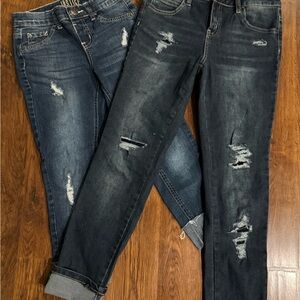 Justice Distressed Denim Jeans in Dark and Medium Blue